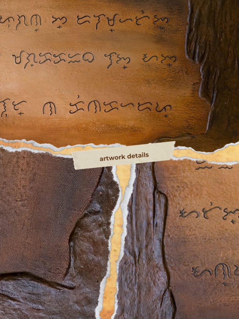 Title: Dapugan by Den Argao

Textured acrylic artwork by Den Argao, inspired by Baybayin - the ancient Filipino script. This piece represents Filipino culture, heritage, and identity through thick layered textures that resemble ancient writing on stone. A modern Filipino artwork celebrating Pinoy pride and the revival of our ancestral script.