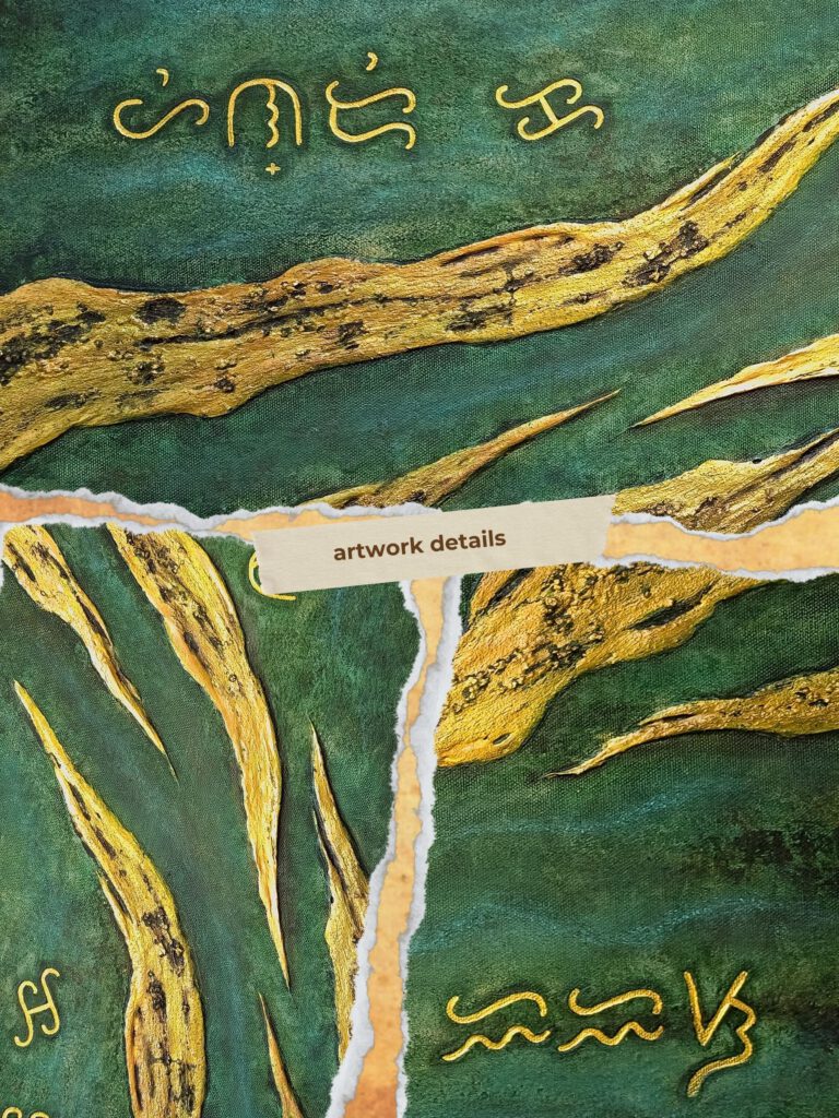 Title: Karamay by Den Argao

Textured acrylic artwork by Den Argao, inspired by Baybayin - the ancient Filipino script. This piece represents Filipino culture, heritage, and identity through thick layered textures that resemble ancient writing on stone. A modern Filipino artwork celebrating Pinoy pride and the revival of our ancestral script.