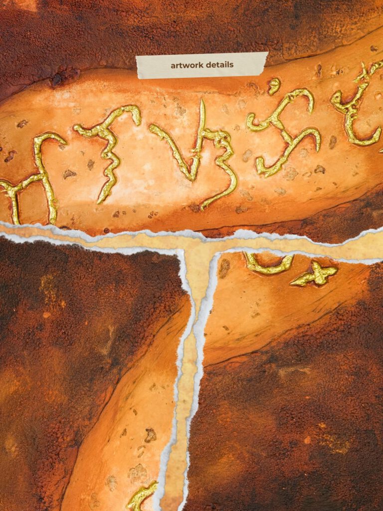 Title: Malasakit Textured acrylic artwork by Den Argao, inspired by Baybayin - the ancient Filipino script. This piece represents Filipino culture, heritage, and identity through thick layered textures that resemble ancient writing on stone. A modern Filipino artwork celebrating Pinoy pride and the revival of our ancestral script.