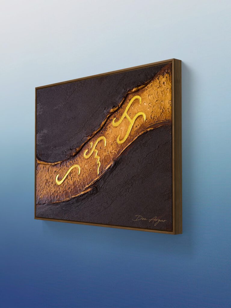 Title: Paanyaya by Den Argao

Textured acrylic artwork by Den Argao, inspired by Baybayin - the ancient Filipino script. This piece represents Filipino culture, heritage, and identity through thick layered textures that resemble ancient writing on stone. A modern Filipino artwork celebrating Pinoy pride and the revival of our ancestral script.