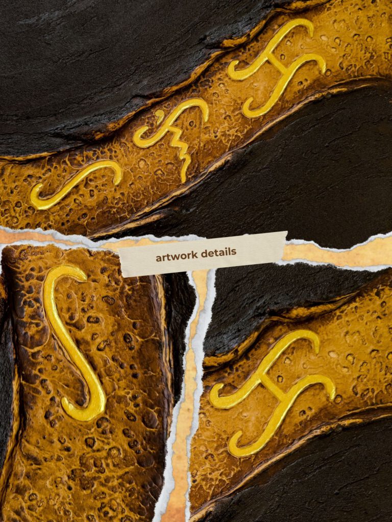 Title: Paanyaya by Den Argao

Textured acrylic artwork by Den Argao, inspired by Baybayin - the ancient Filipino script. This piece represents Filipino culture, heritage, and identity through thick layered textures that resemble ancient writing on stone. A modern Filipino artwork celebrating Pinoy pride and the revival of our ancestral script.